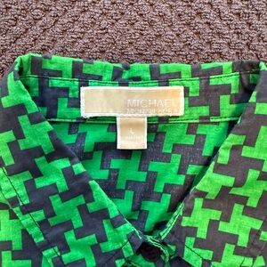 Michael Kors Vibrant Green and Black Geometric Shirt